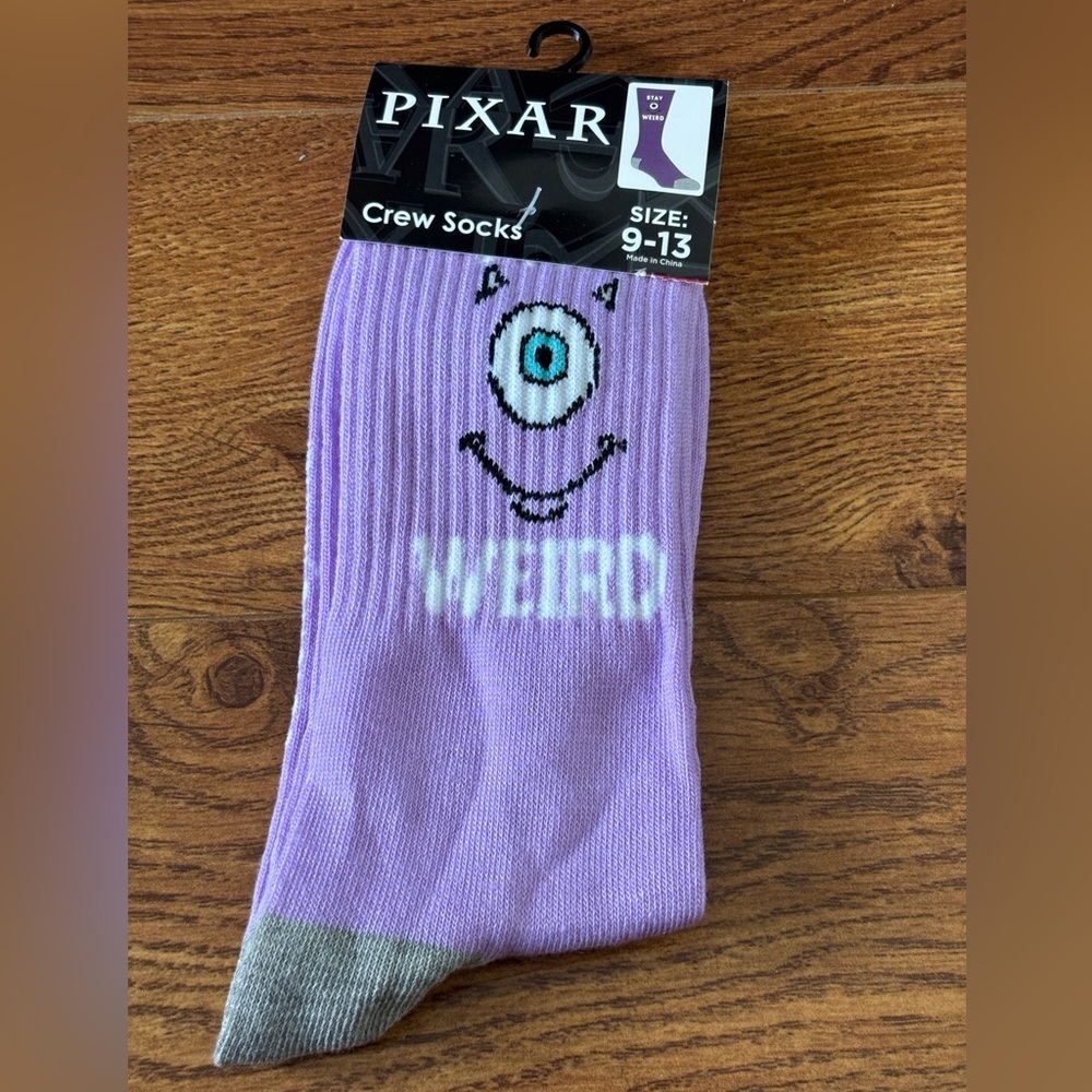 Disney Pixar Purple Crew Socks with Cyclops Eye and WEIRD Monster Inc